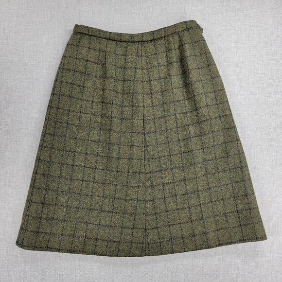 Vintage Womens Skirt Sage Green Wool Tweed Windowpane Check A-Line Career Work - Picture 1 of 12